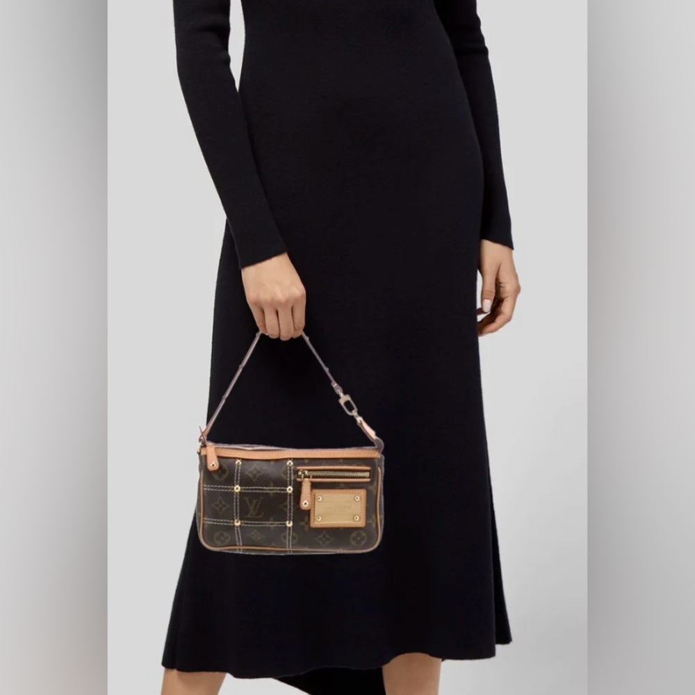 Louis Vuitton Brown Monogram Riveting Pochette with Gold Plate